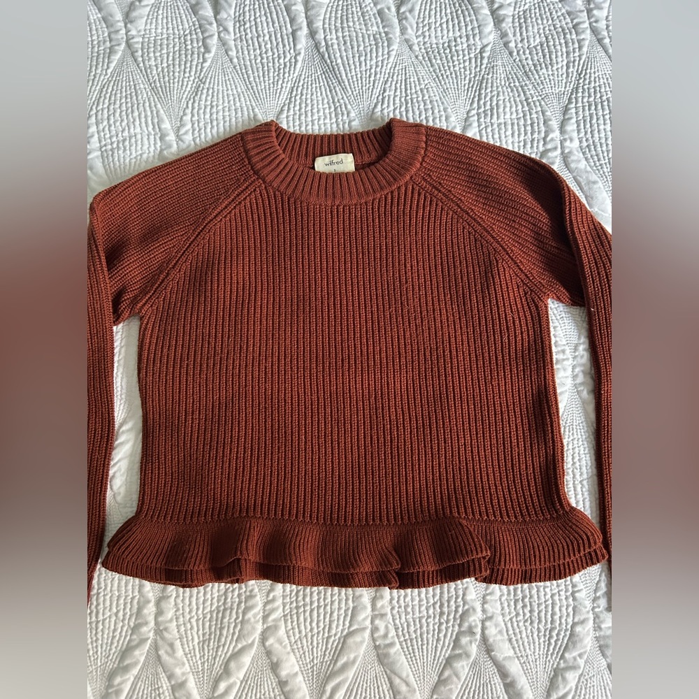 Aritzia | Wilfred | Jonnie Ruffle Hem Sweater — Brown | Size Small
